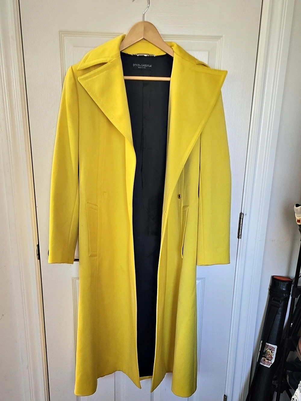 Dolce & Gabbana Long single-breasted coat Yellow Wool Cashmere Trench
